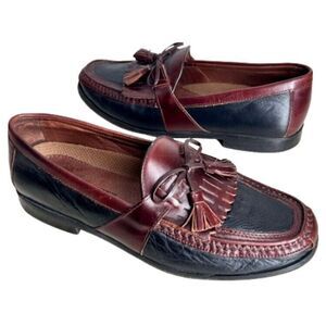 Johnston Murphy Mens Shoes 10 Black Brown Two Tone Leather Loafers Slip On Nice!